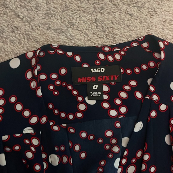 Miss Sixty long sleeved wrap dress - Navy blue with white and red details - Picture 2 of 3